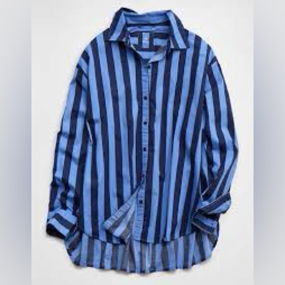 AE Blue Striped Button-Up Shirt